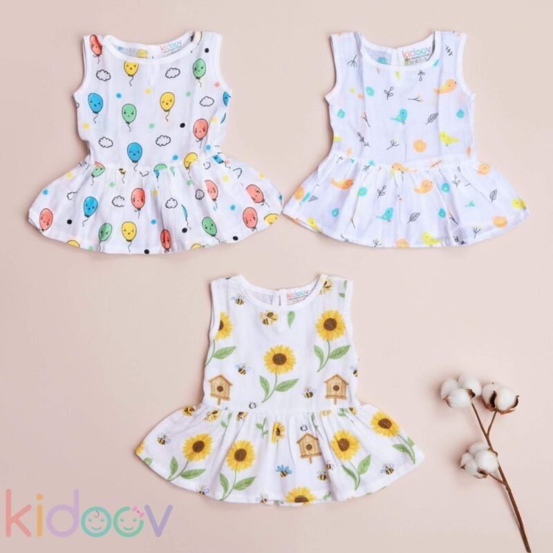 muslin frock button baby dress | organic cotton baby clothing | set of 3