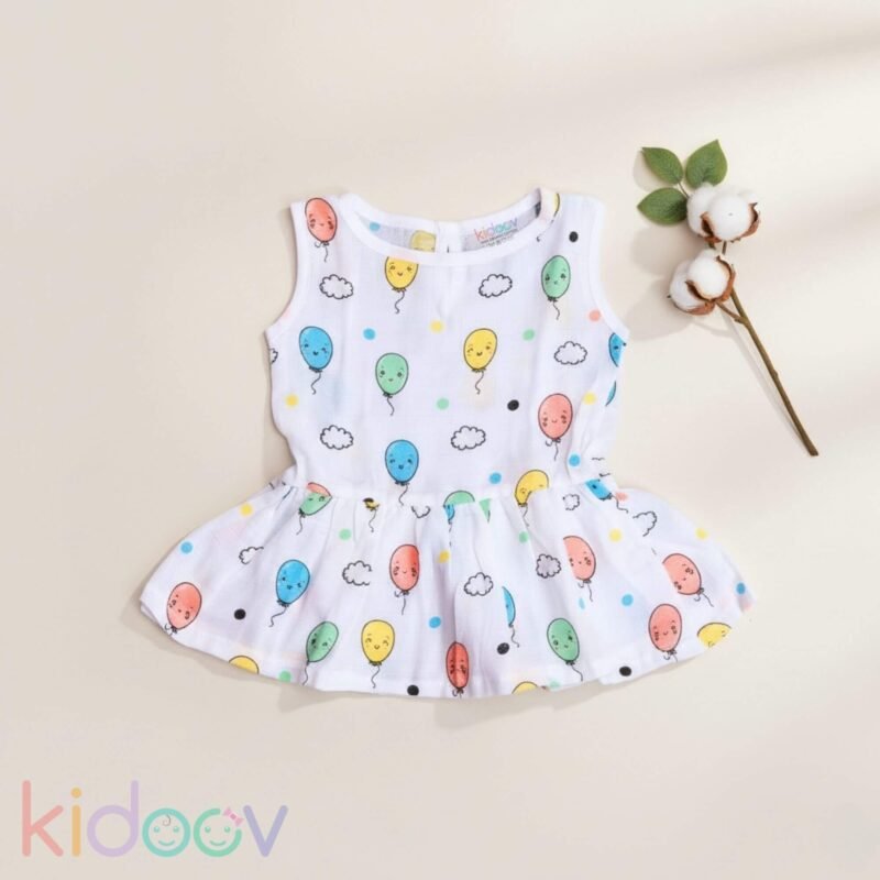 Organic cotton muslin frock button dresses for infants set of 3