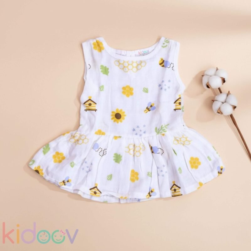 Eco friendly muslin frock button dresses for newborns set of 3