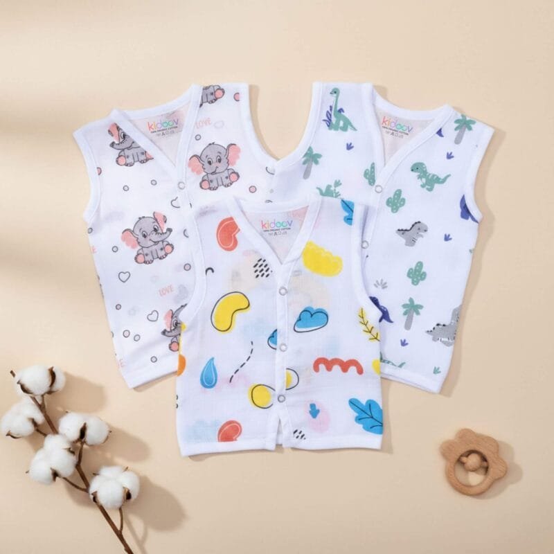 Organic cotton muslin jabla button top for newborns set of 3