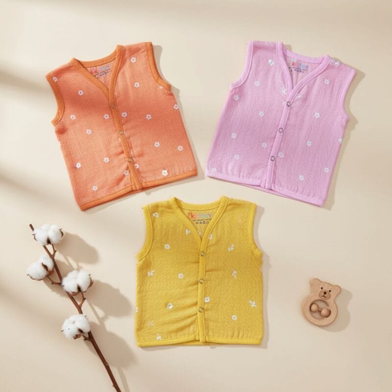 Organic cotton dyed muslin jabla button tops for newborns set of 3