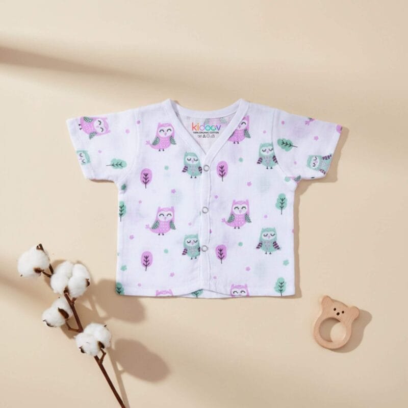 Soft breathable muslin jabla half sleeve button baby tops set of 3