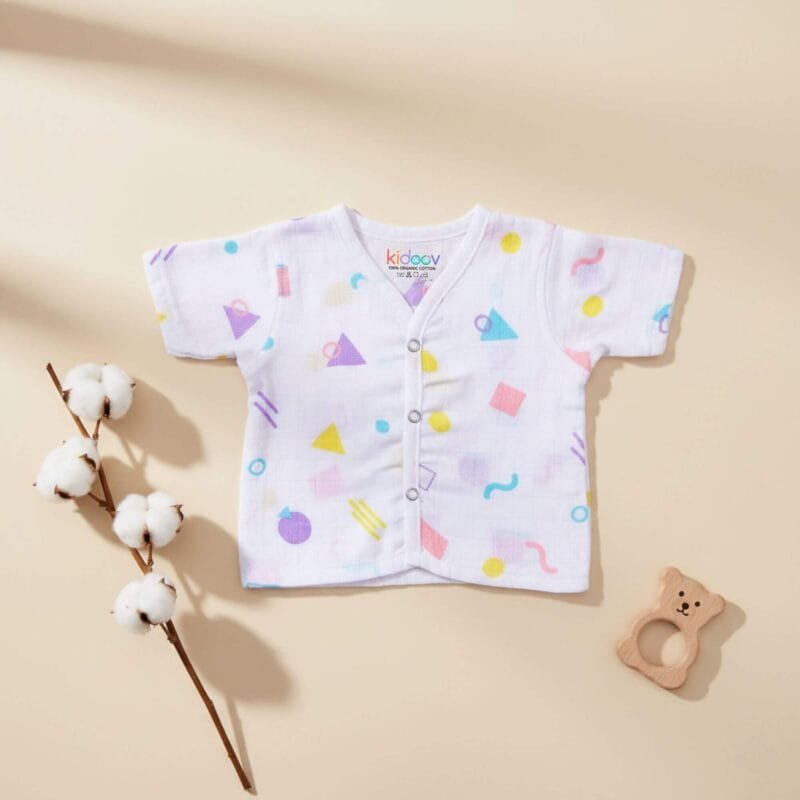 Eco friendly muslin jabla button half sleeve newborn clothing set of 3