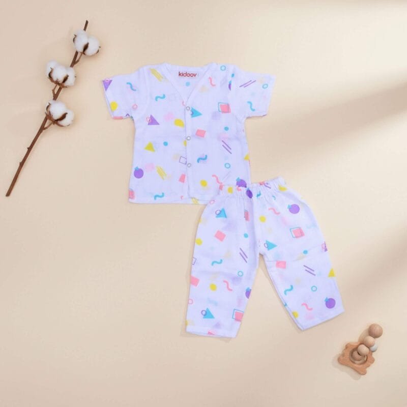 Soft breathable muslin half sleeve night suit for infants