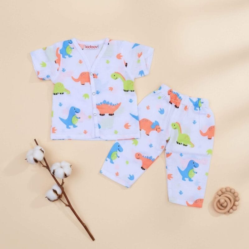 Organic cotton muslin baby night suit half sleeve sleepwear